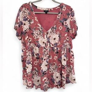 🚫 (SOLD) Torrid Size 2/2x V-Neck Dusty Rose Floral Babydoll Top